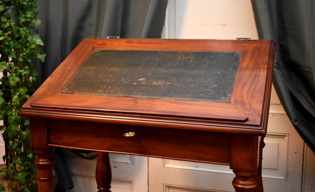 Mahogany Writing Desk At Waist Height, Louis Philippe Period, Lecturer's Desk-photo-4