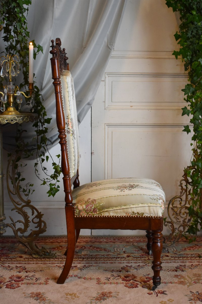 Chauffeuse en Acajou Sculpté, Chaise à Haut Dossier, Epoque Napoléon III-photo-4