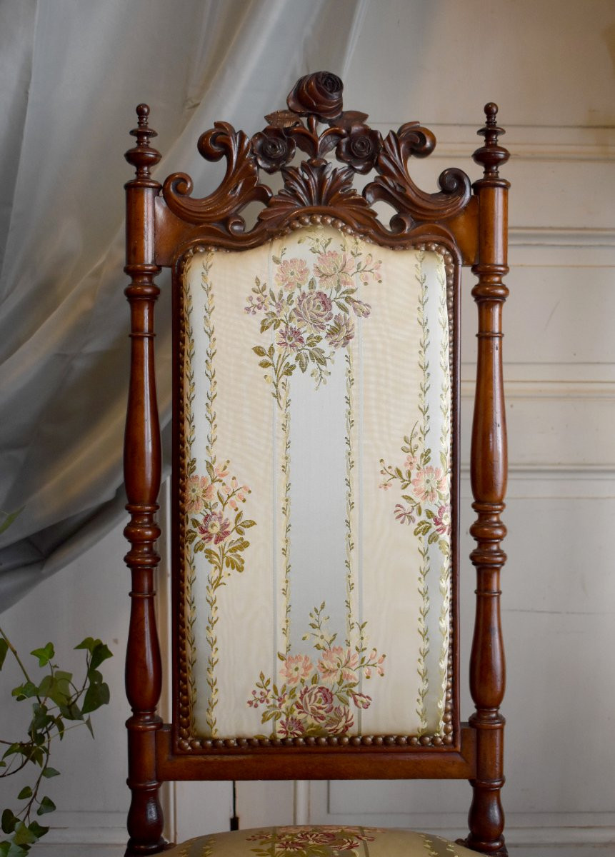 Chauffeuse en Acajou Sculpté, Chaise à Haut Dossier, Epoque Napoléon III-photo-4
