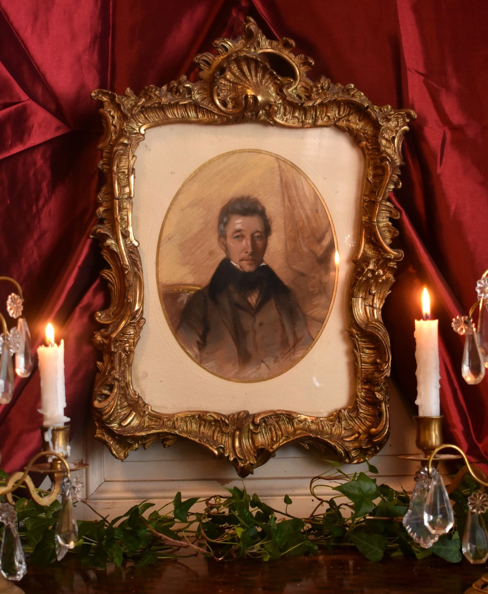 Signed Pastel, Portrait Of A Dandy, Portrait Of A Young Man, Romantic Era, 19th Century-photo-2