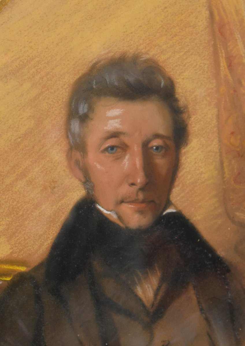 Signed Pastel, Portrait Of A Dandy, Portrait Of A Young Man, Romantic Era, 19th Century-photo-1
