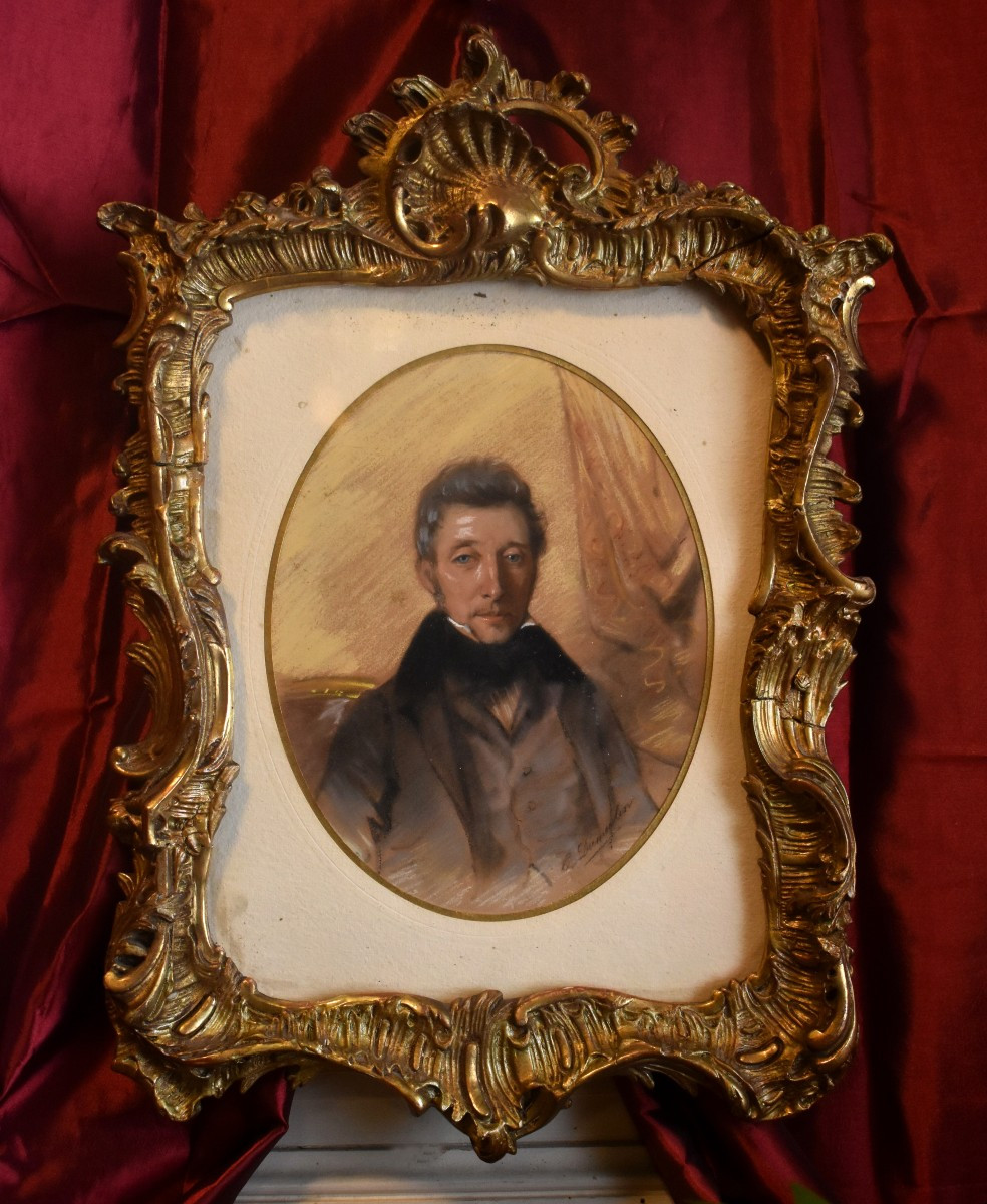 Signed Pastel, Portrait Of A Dandy, Portrait Of A Young Man, Romantic Era, 19th Century