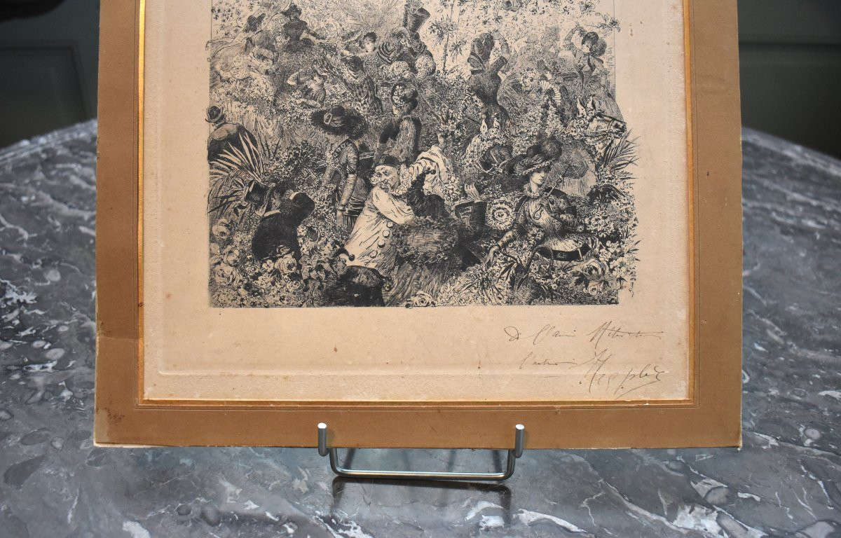 Carnaval de Nice, Gravure signée et Dédicacée par Paul Eugène Mesplès (1849-1924), Belle Epoque-photo-4