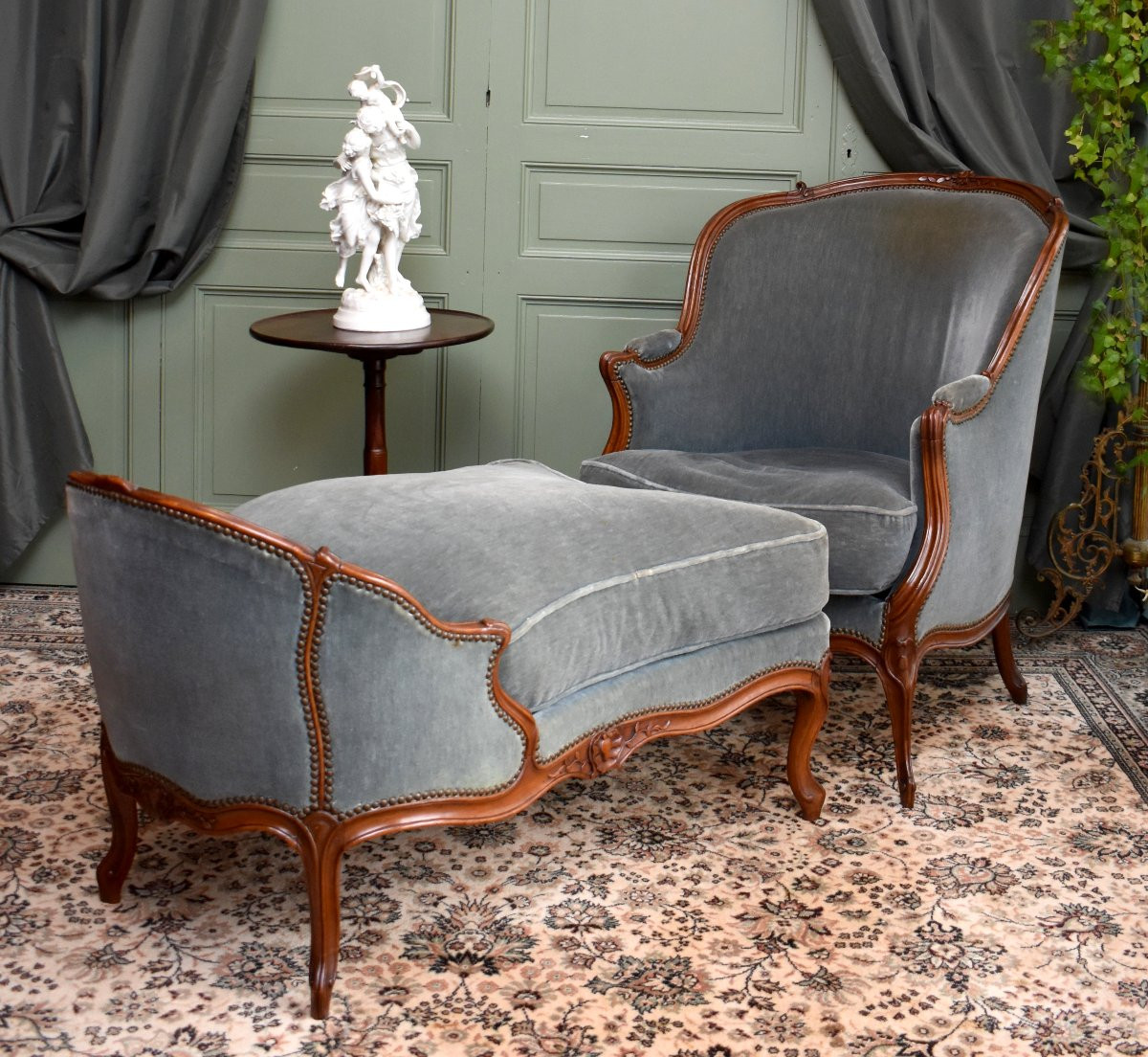 Louis XV Style Carved Natural Wood Duchesse Brisée Chair, Circa 1750-1770, 18th Century-photo-2