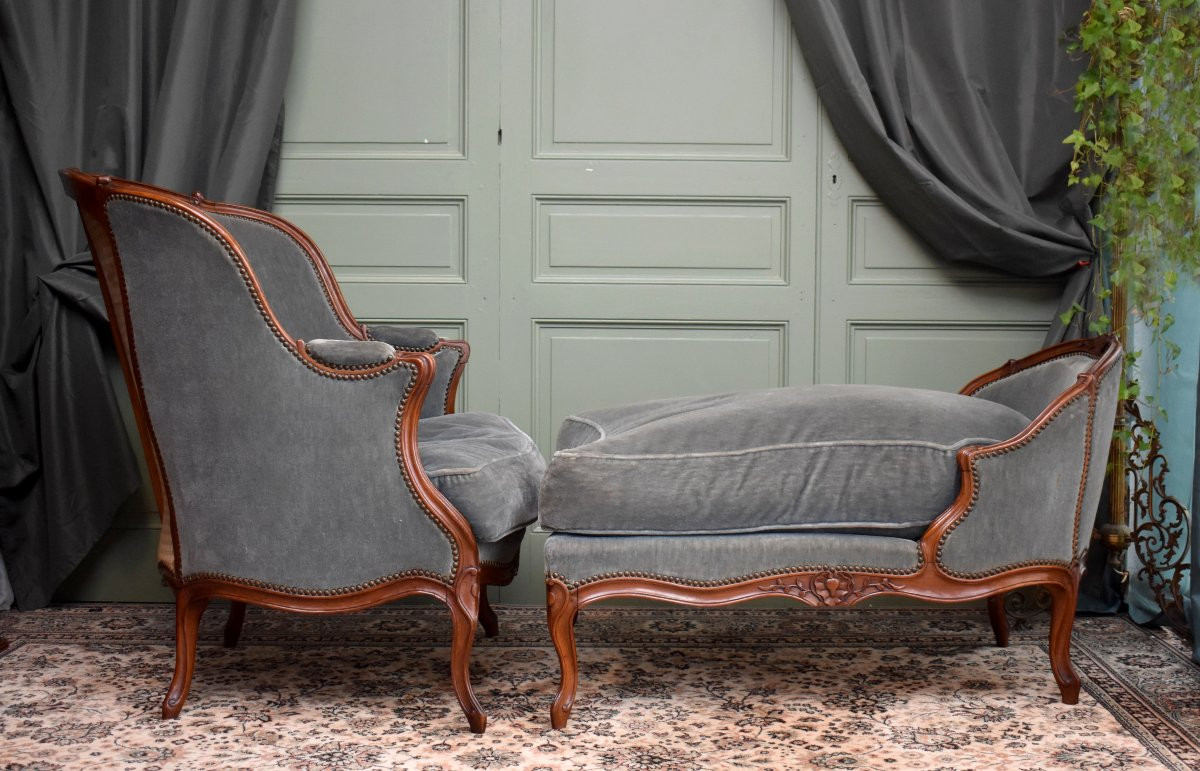 Louis XV Style Carved Natural Wood Duchesse Brisée Chair, Circa 1750-1770, 18th Century-photo-3