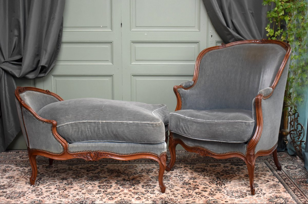 Louis XV Style Carved Natural Wood Duchesse Brisée Chair, Circa 1750-1770, 18th Century-photo-2