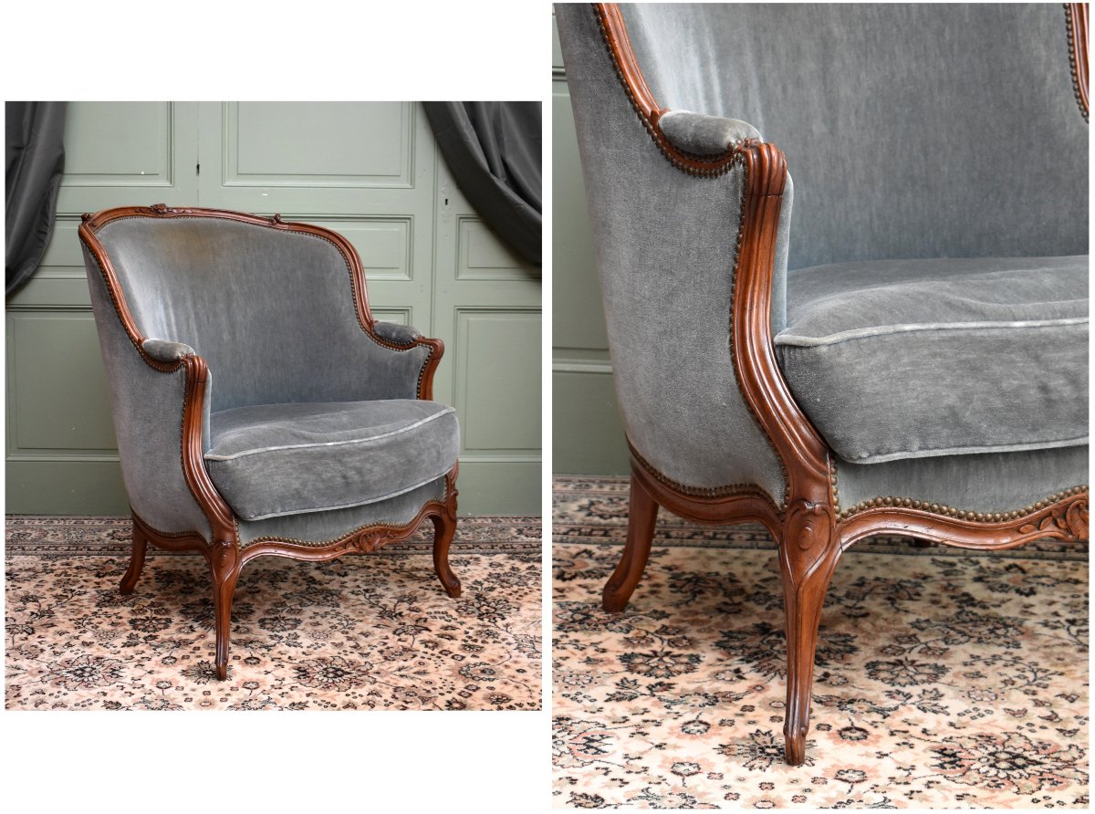 Louis XV Style Carved Natural Wood Duchesse Brisée Chair, Circa 1750-1770, 18th Century-photo-3