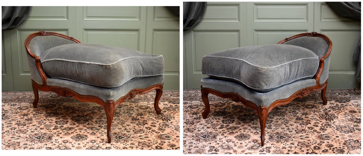 Louis XV Style Carved Natural Wood Duchesse Brisée Chair, Circa 1750-1770, 18th Century-photo-5