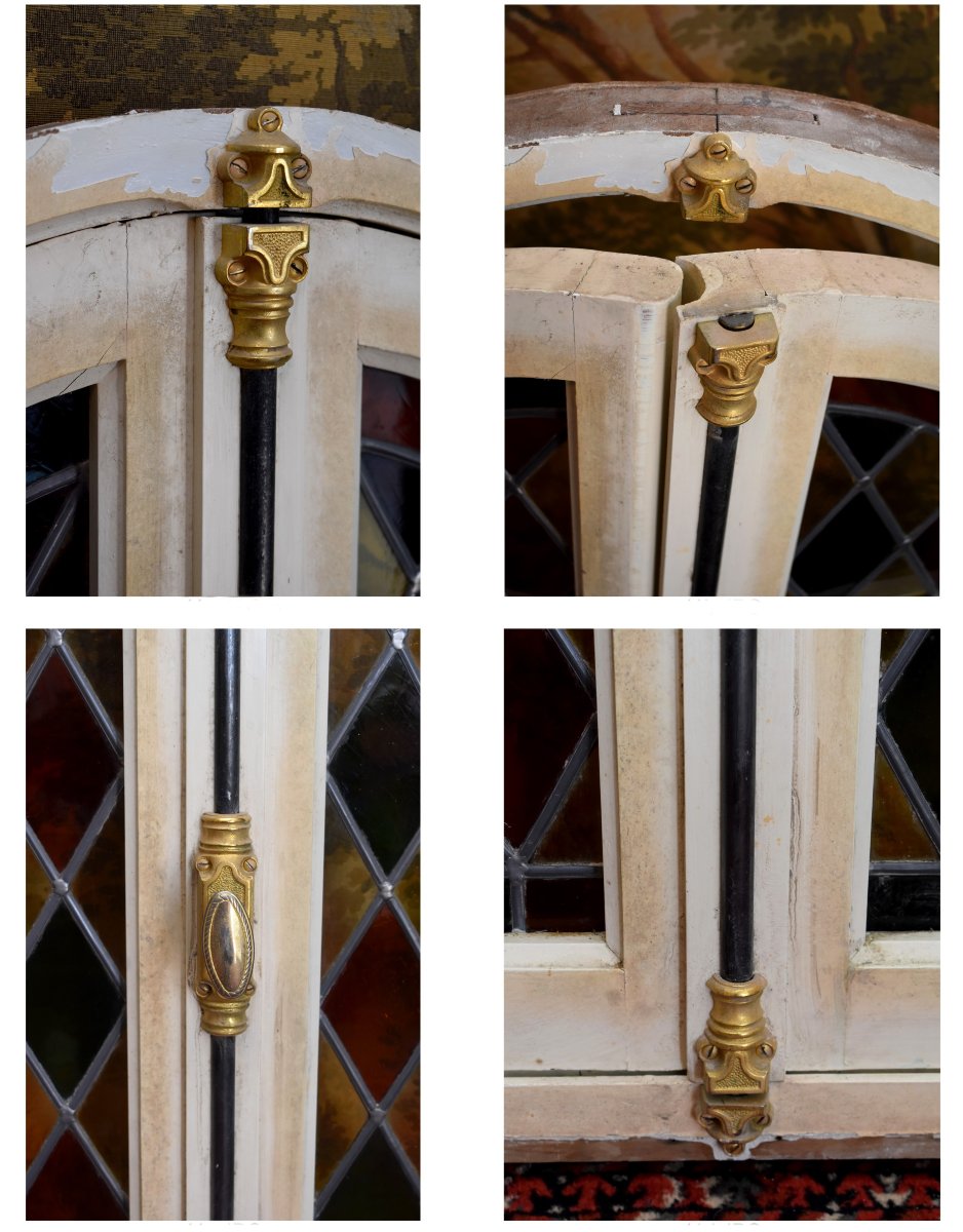 Set Of Three Windows, Stained Glass With Frames And Door Frames, Mid-20th Century-photo-7