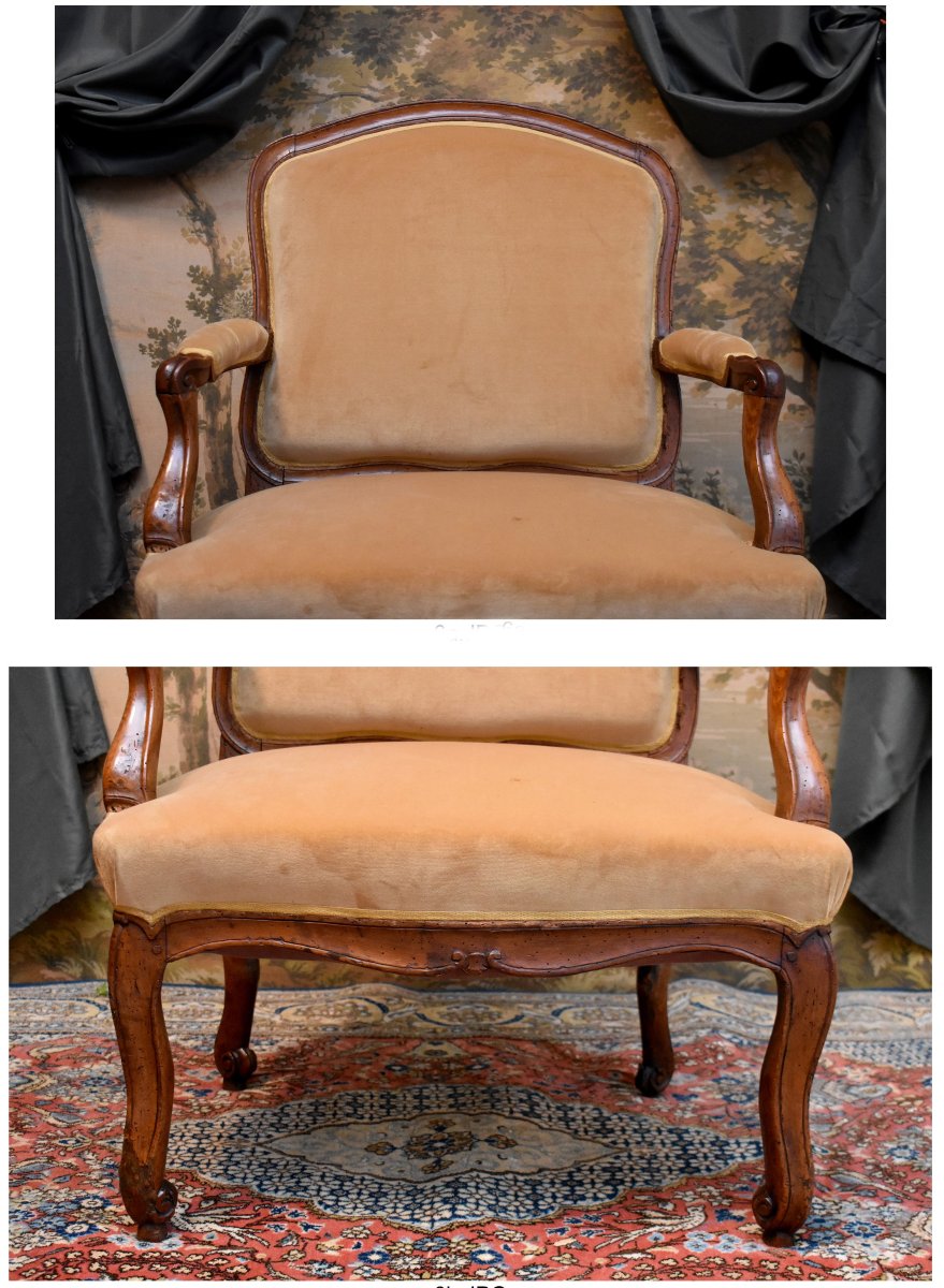 Large Fauteuil à Dossier Plat d'Epoque Régence / Louis XV , Dossier à la Reine, Début XVIII ème-photo-2