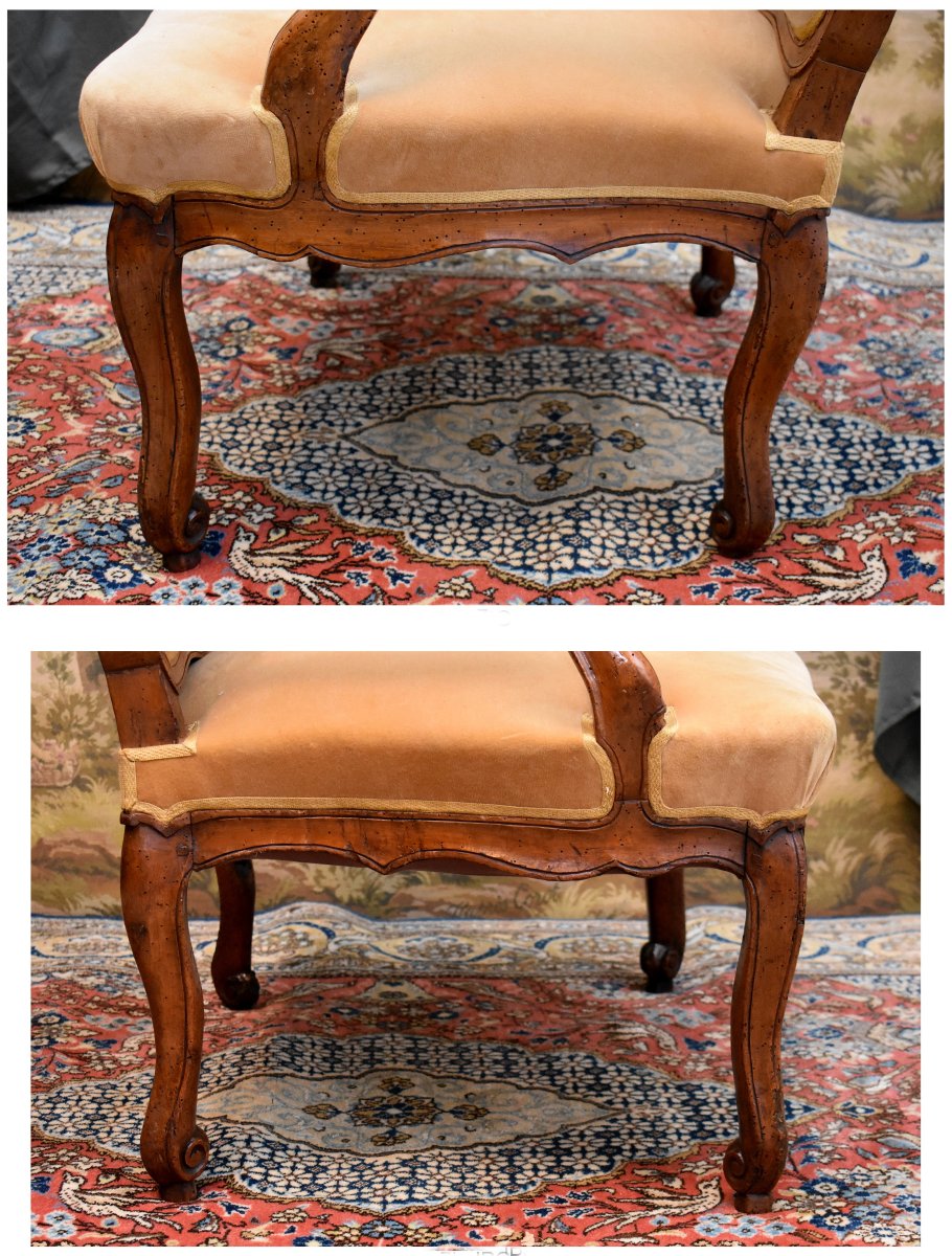 Large Fauteuil à Dossier Plat d'Epoque Régence / Louis XV , Dossier à la Reine, Début XVIII ème-photo-3