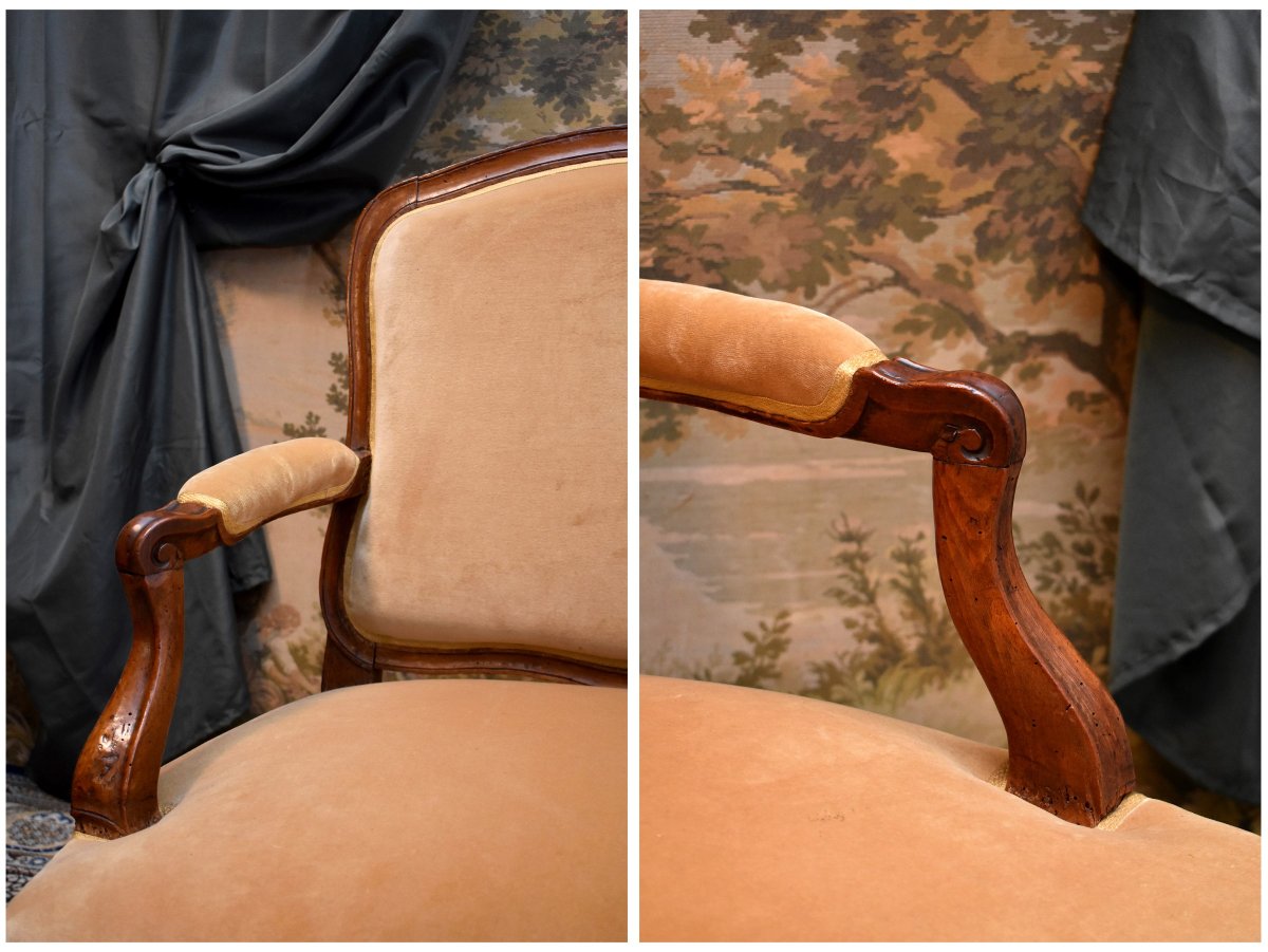 Large Fauteuil à Dossier Plat d'Epoque Régence / Louis XV , Dossier à la Reine, Début XVIII ème-photo-5