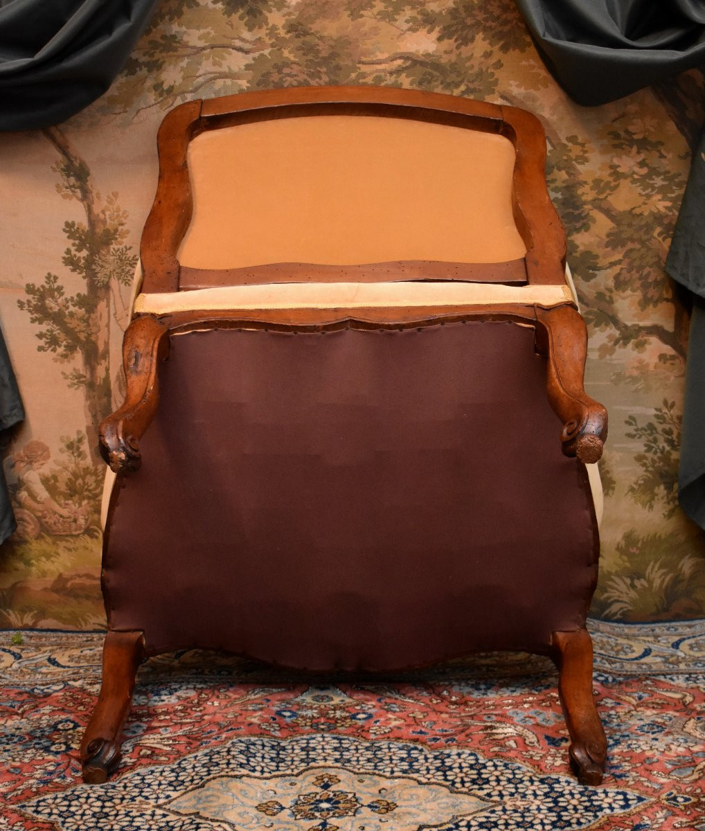 Large Fauteuil à Dossier Plat d'Epoque Régence / Louis XV , Dossier à la Reine, Début XVIII ème-photo-8