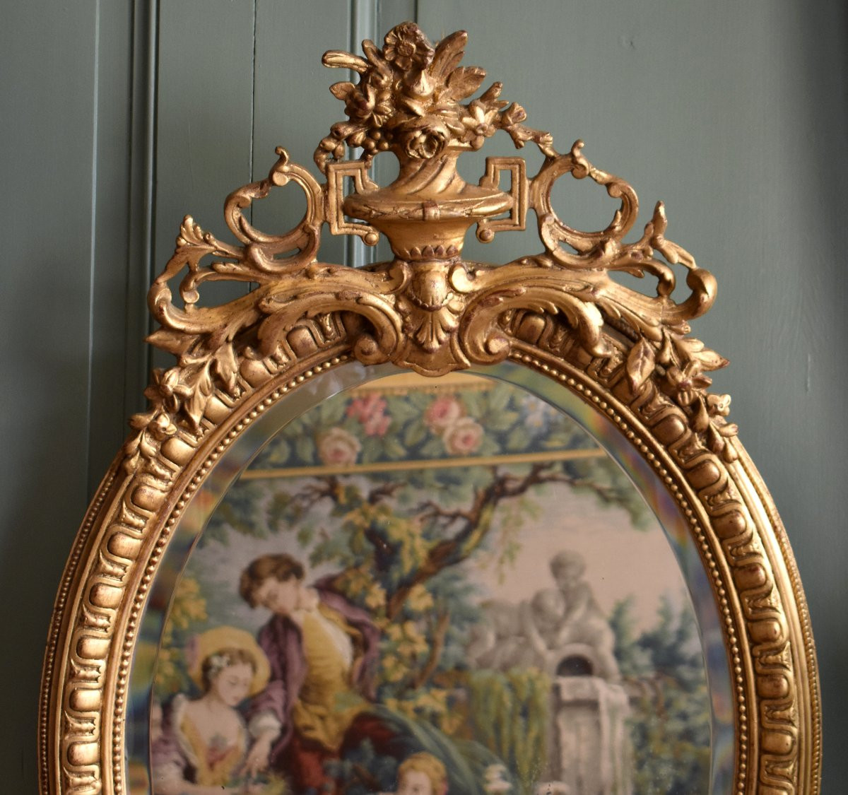 Oval Mirror In Stucco And Gilded Wood, Napoleon III Period, Louis XVI Style-photo-1