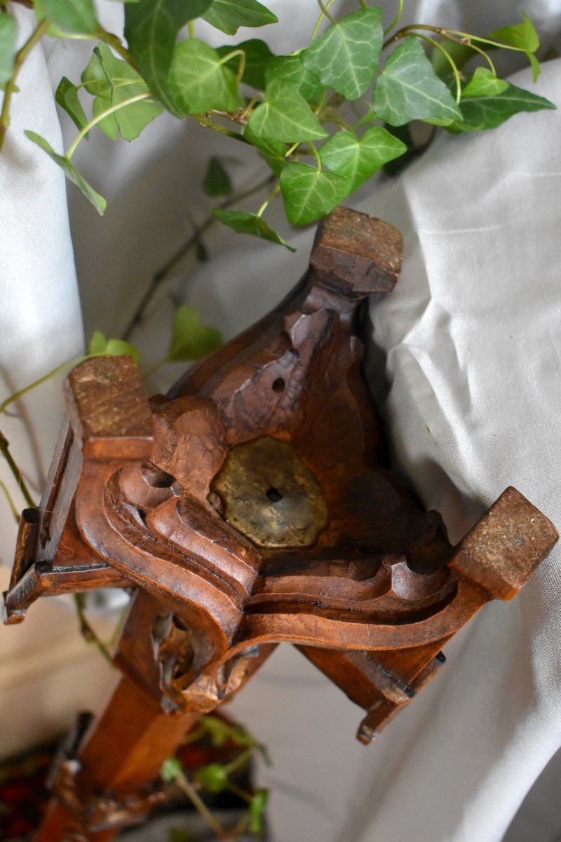 Pique cierge Gothique En Bois Sculpt&eacute;, Bougeoir , Epoque XIX Eme-photo-7