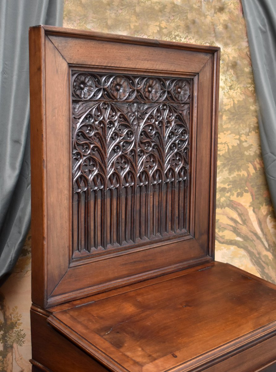 Grand Oratoire de Style Gothique, Prie Dieu, Noyer Sculpté, Epoque XIXème-photo-4