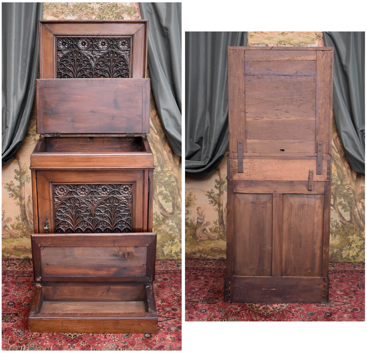 Grand Oratoire de Style Gothique, Prie Dieu, Noyer Sculpté, Epoque XIXème-photo-8