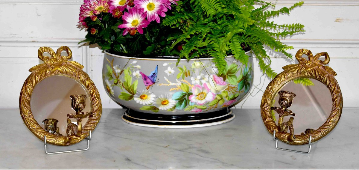 Pair Of Louis XVI Style Gilt Bronze Applique Candlesticks, Mirrors, Mid 20th C.-photo-4