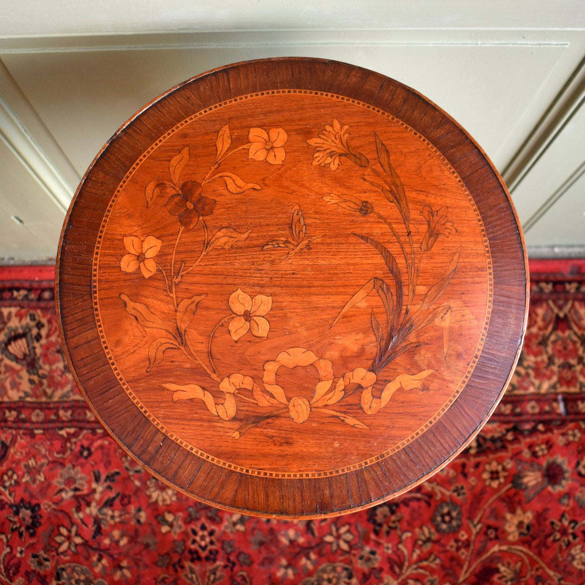 Sellette Inlaid In The Louis XV- Louis XVI Transition Style, Small Pedestal Table, Marquetry, 19th Century-photo-2
