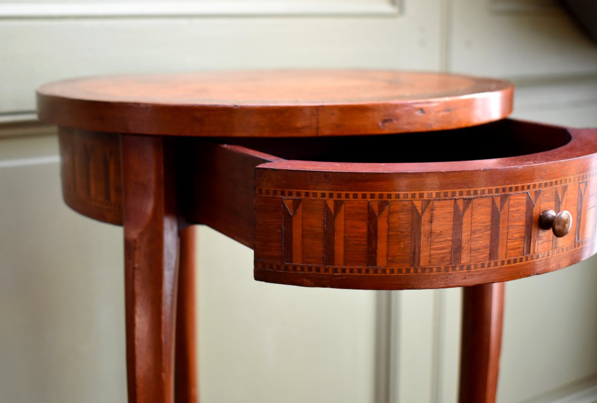 Sellette Inlaid In The Louis XV- Louis XVI Transition Style, Small Pedestal Table, Marquetry, 19th Century-photo-5