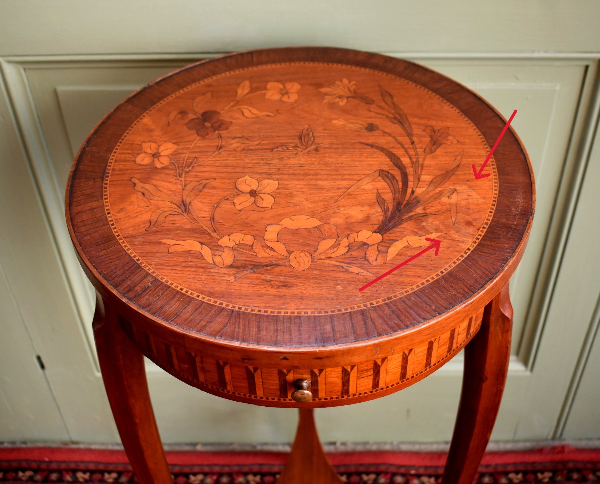 Sellette Inlaid In The Louis XV- Louis XVI Transition Style, Small Pedestal Table, Marquetry, 19th Century-photo-7
