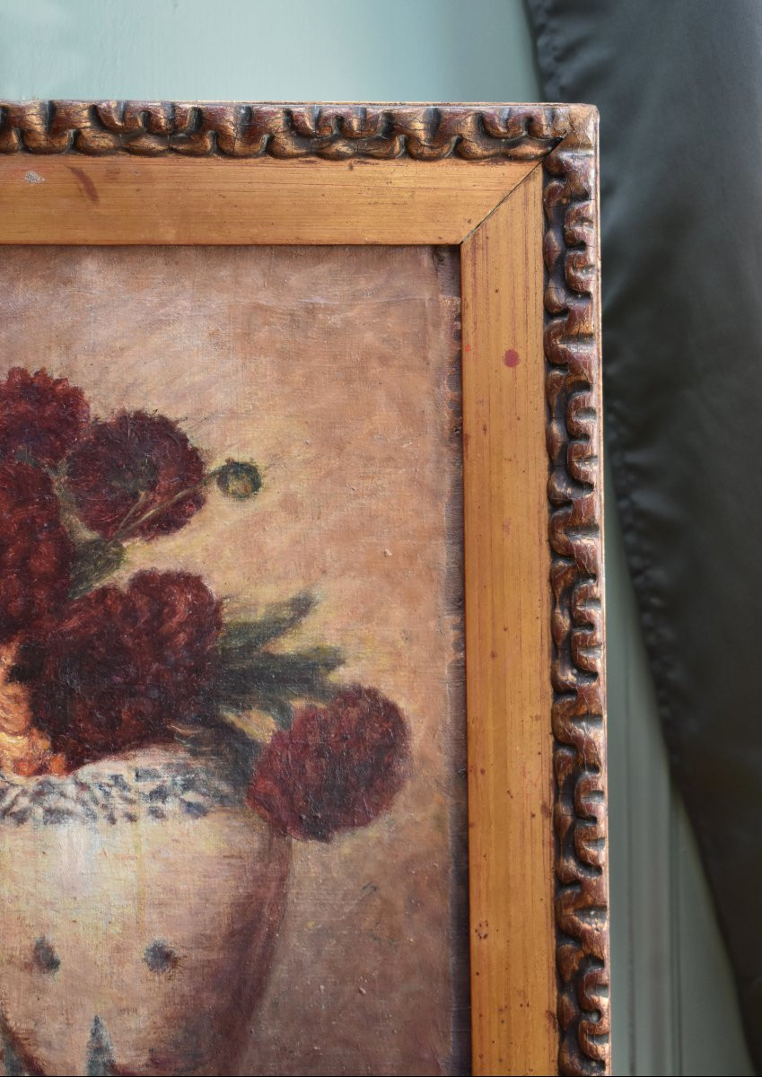 Bouquet De Fleurs Sur Entablement, Framed Oil On Canvas, Early 20th Century-photo-3
