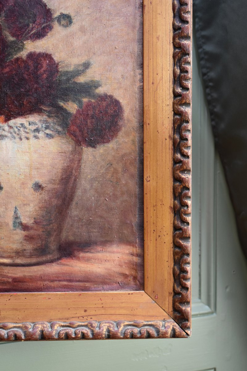 Bouquet De Fleurs Sur Entablement, Framed Oil On Canvas, Early 20th Century-photo-4