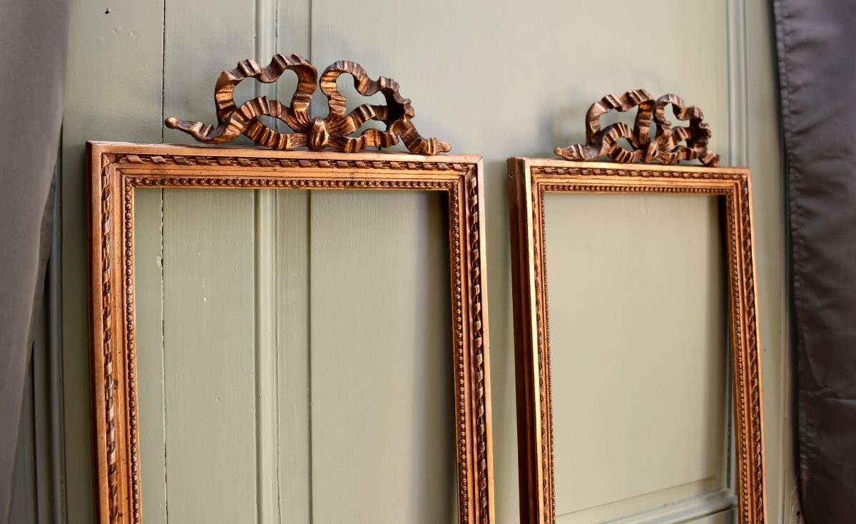 Pair Of Louis XVI Style Gilded Wood Frames, In-between Frames, Napoleon III Period-photo-4