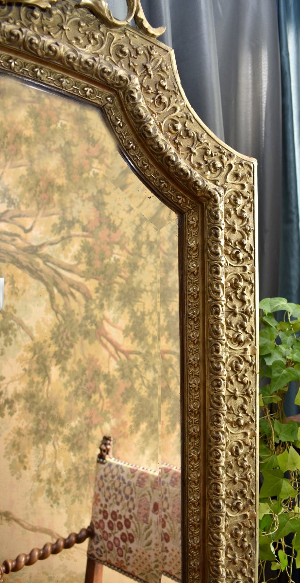 Grand Miroir au Faune ou Satyre, Style Renaissance, 1m83,Epoque Napoléon III, Bois et Stuc Doré-photo-2