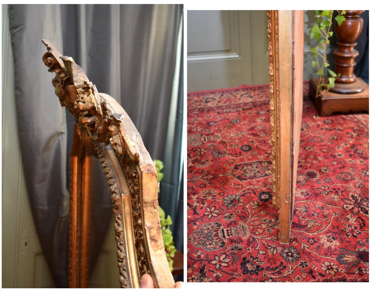 Grand Miroir au Faune ou Satyre, Style Renaissance, 1m83,Epoque Napoléon III, Bois et Stuc Doré-photo-6