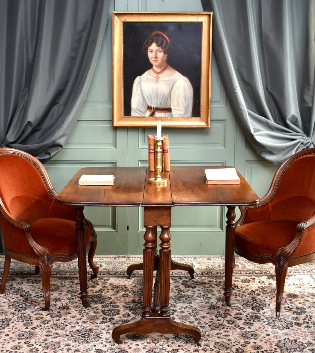 Table à Volets en Noyer Massif, Epoque Louis Philippe, Table à Abattants,  Console, Vers 1840-photo-2