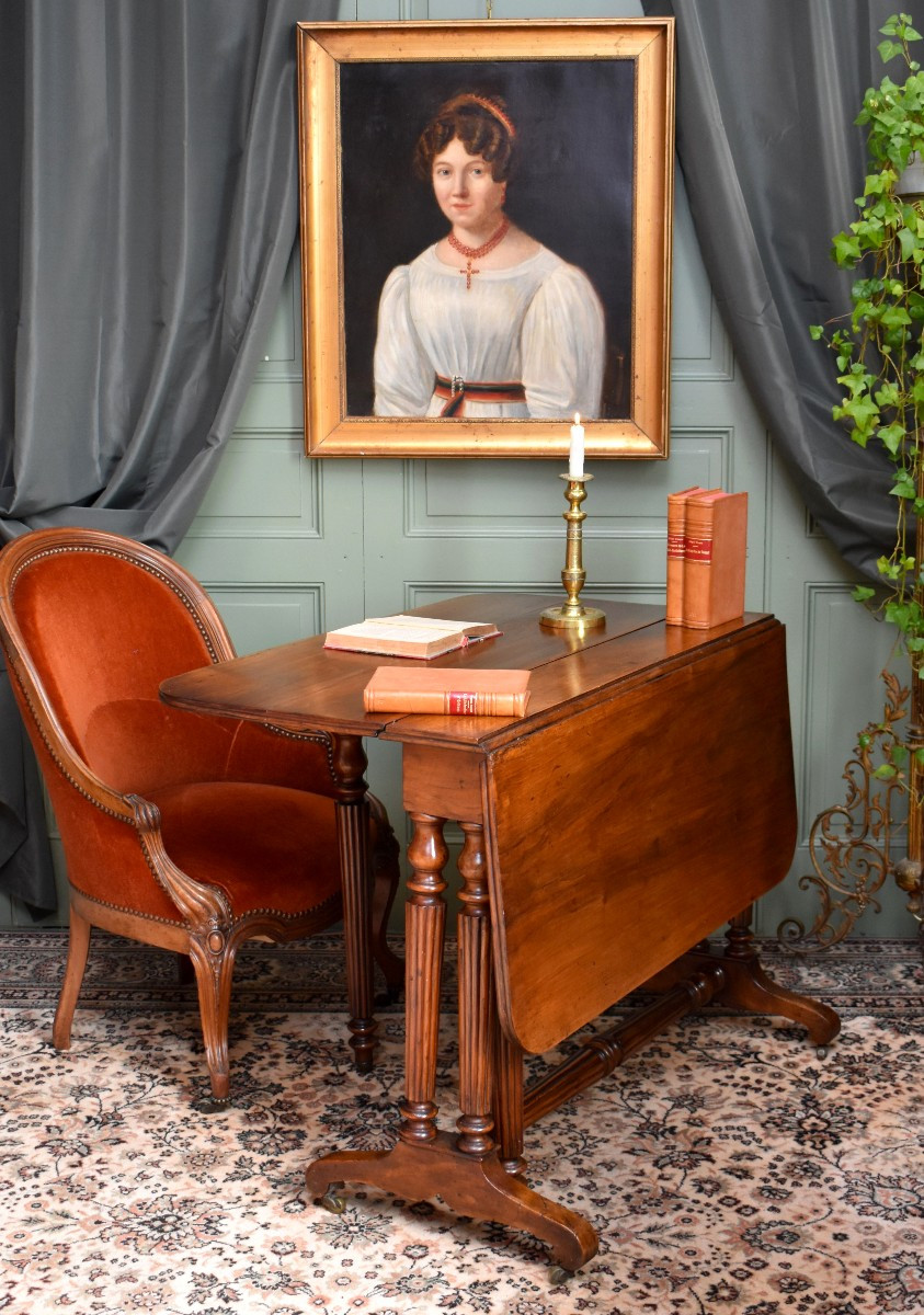 Table à Volets en Noyer Massif, Epoque Louis Philippe, Table à Abattants,  Console, Vers 1840
