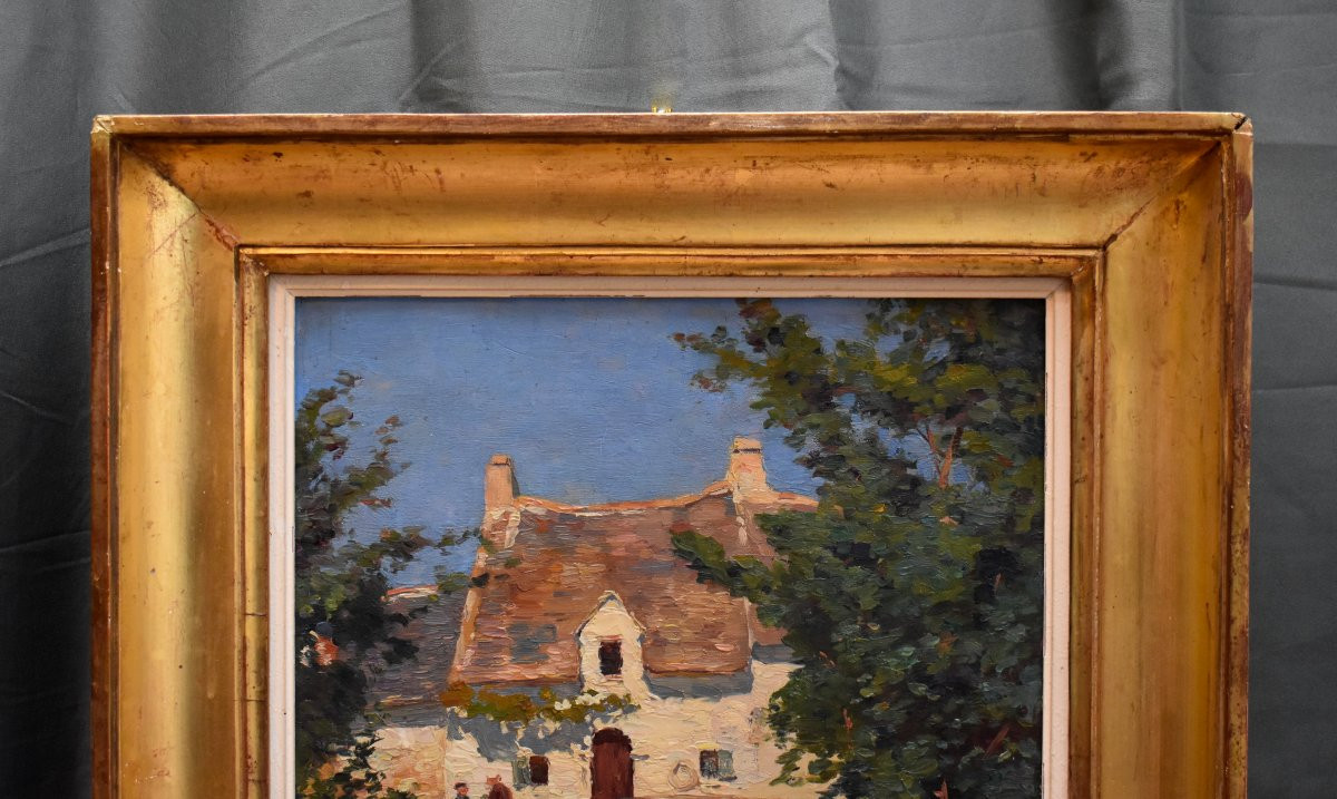 Charles Louis Signoret ( 1867- 1932) , Chaumière Et Jardin Animé, Framed Oil On Canvas-photo-1
