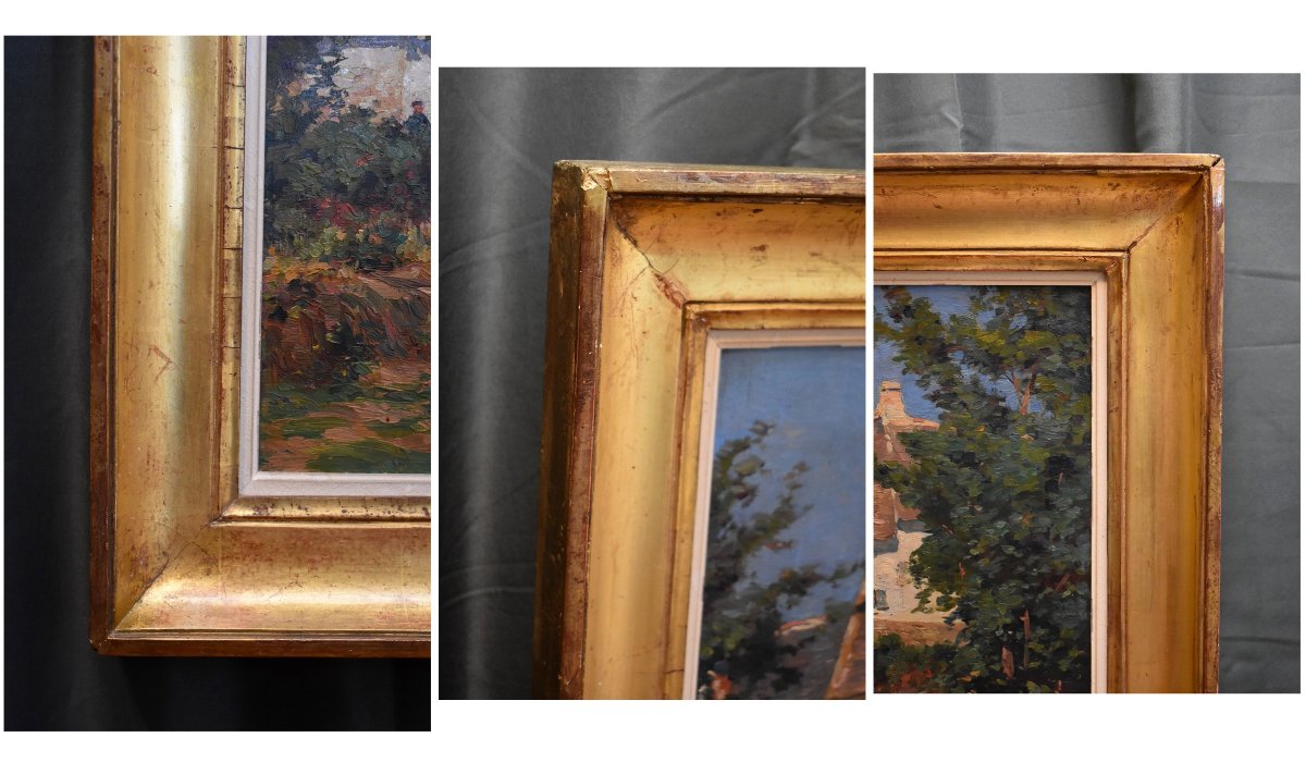 Charles Louis Signoret ( 1867- 1932) , Chaumière Et Jardin Animé, Framed Oil On Canvas-photo-5