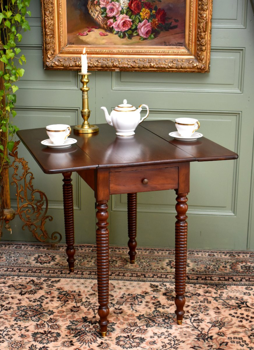 Table à Volets Ou Abattants, Louis Philippe Period, Solid Mahogany Console, 19th Century-photo-2