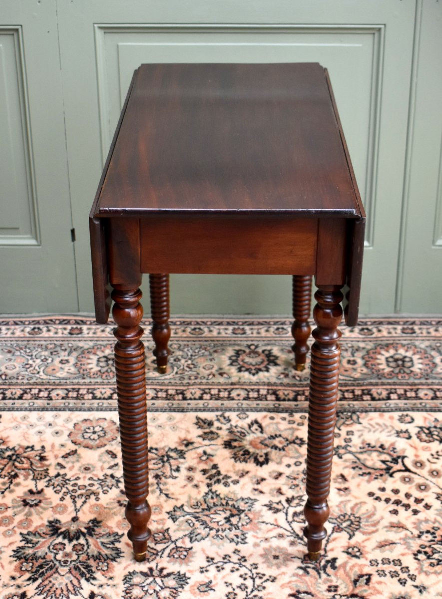 Table à Volets Ou Abattants, Louis Philippe Period, Solid Mahogany Console, 19th Century-photo-2