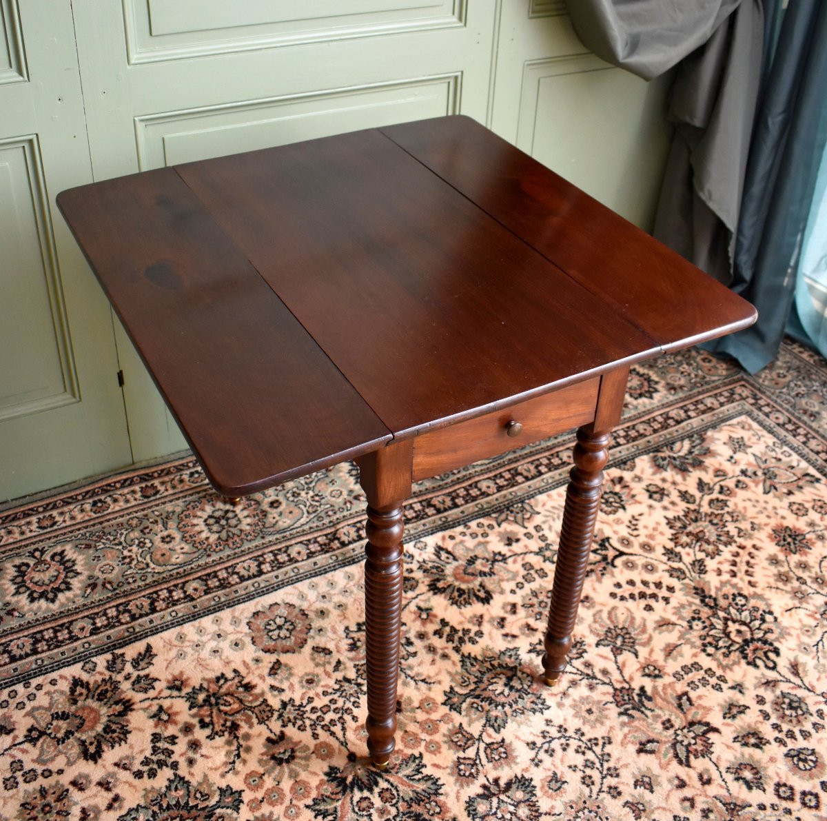 Table à Volets Ou Abattants, Louis Philippe Period, Solid Mahogany Console, 19th Century-photo-4