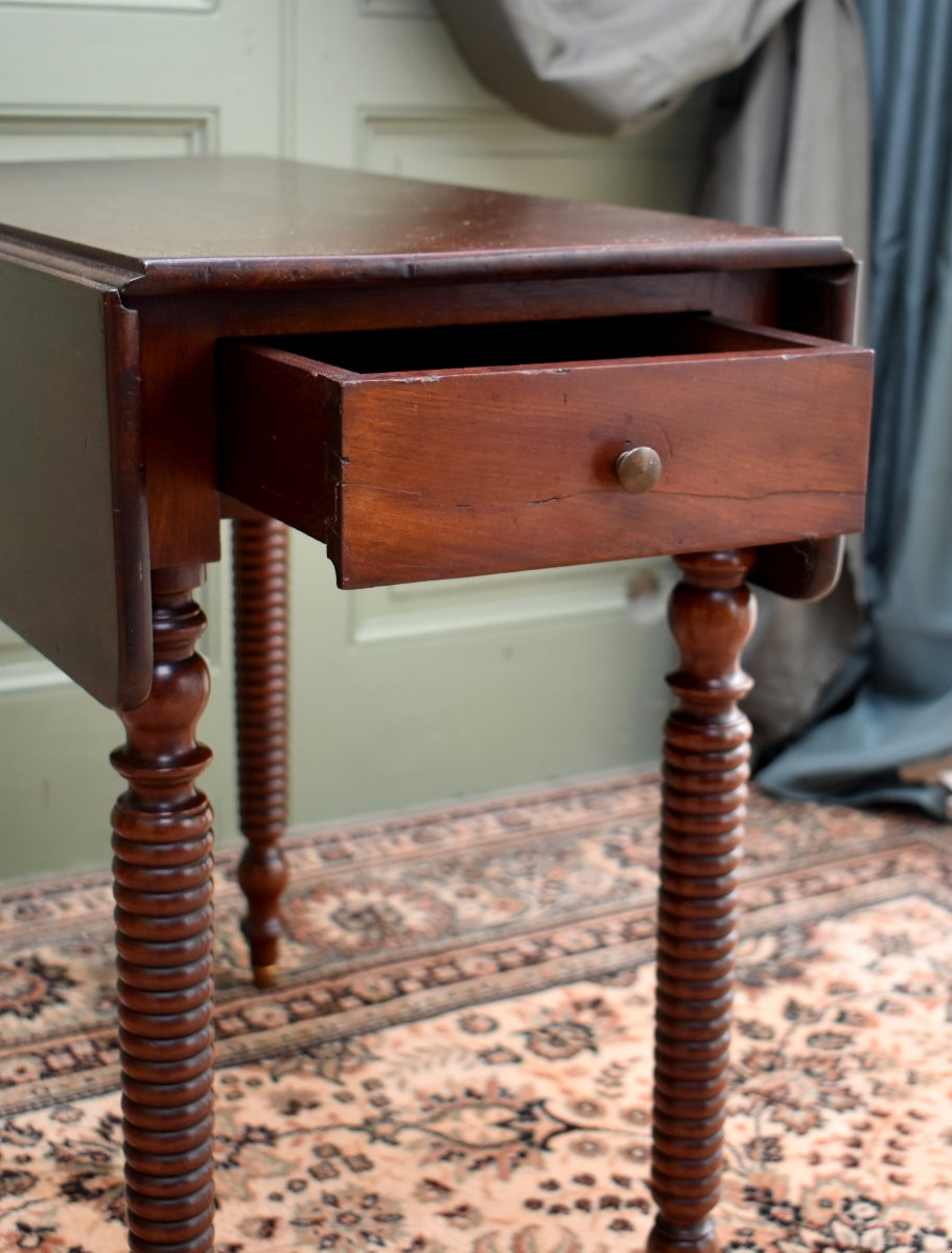 Table à Volets Ou Abattants, Louis Philippe Period, Solid Mahogany Console, 19th Century-photo-6