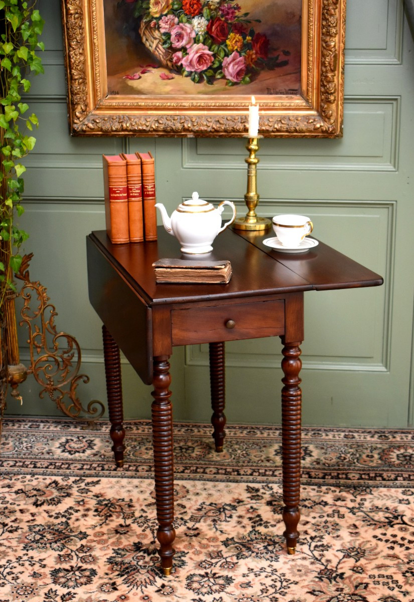 Table à Volets Ou Abattants, Louis Philippe Period, Solid Mahogany Console, 19th Century