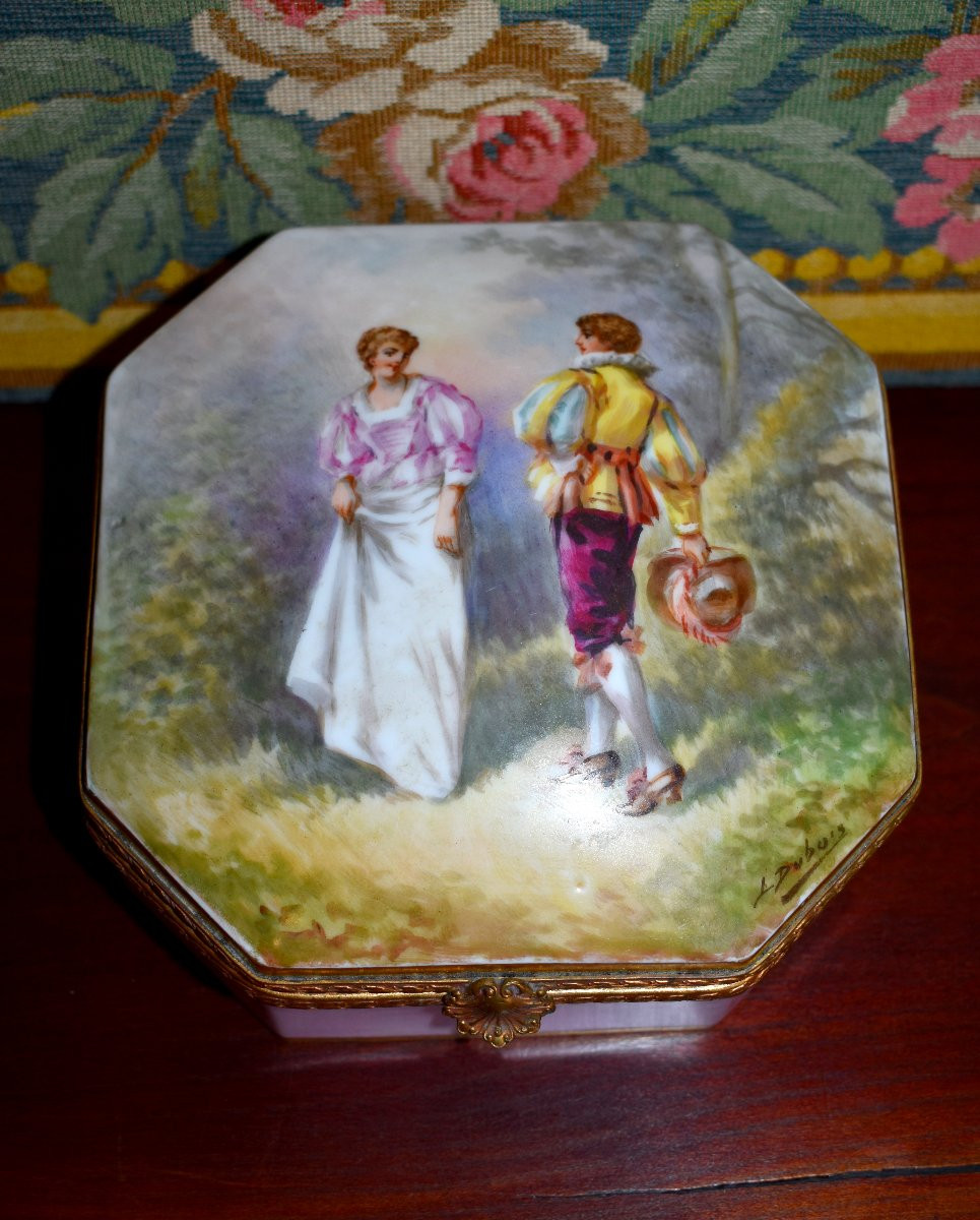 Coffret à Bijoux , Porcelaine De Limoges, Décor Peint Main,  Scène Galante , Signé Dubois-photo-8