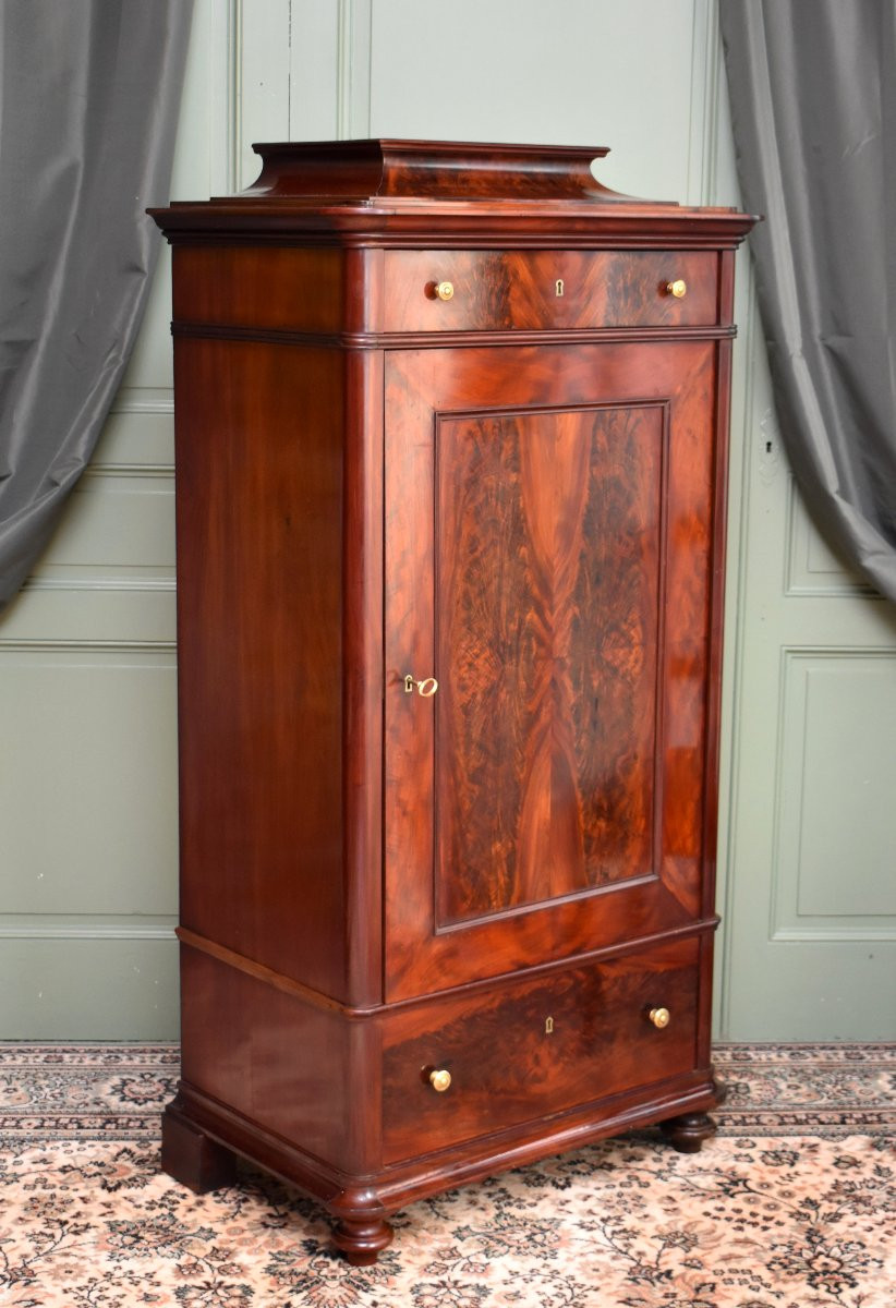 Bonnetière , Cabinet In Flamed Mahogany, Biedermeier, First Half 19th Century-photo-2