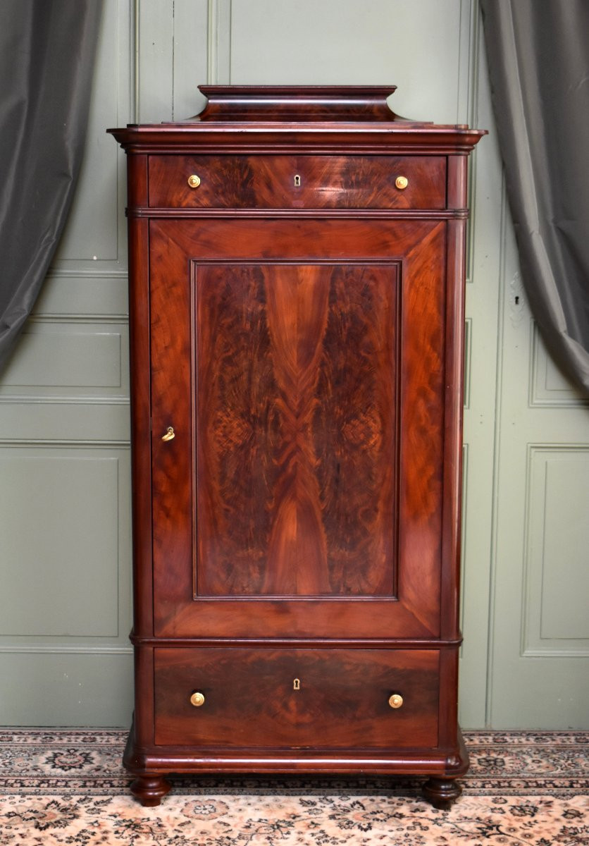 Bonnetière , Cabinet In Flamed Mahogany, Biedermeier, First Half 19th Century-photo-3