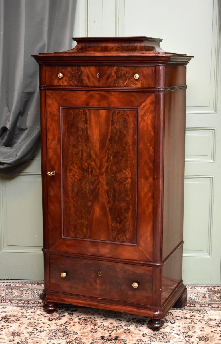 Bonnetière , Cabinet In Flamed Mahogany, Biedermeier, First Half 19th Century-photo-4