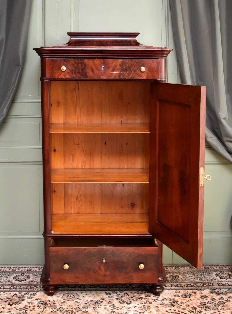 Bonnetière , Cabinet In Flamed Mahogany, Biedermeier, First Half 19th Century-photo-4