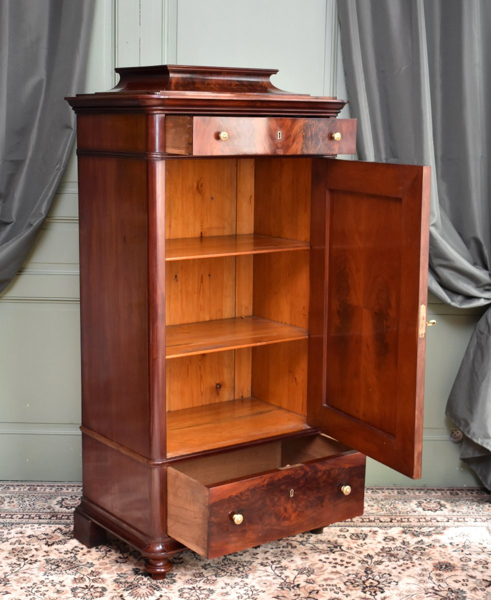 Bonnetière , Cabinet In Flamed Mahogany, Biedermeier, First Half 19th Century-photo-5