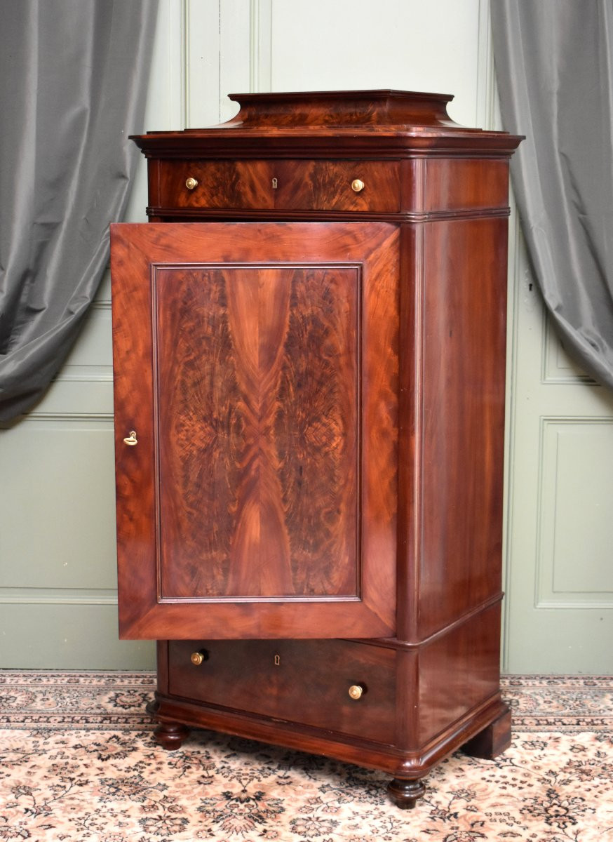 Bonnetière , Cabinet In Flamed Mahogany, Biedermeier, First Half 19th Century-photo-6