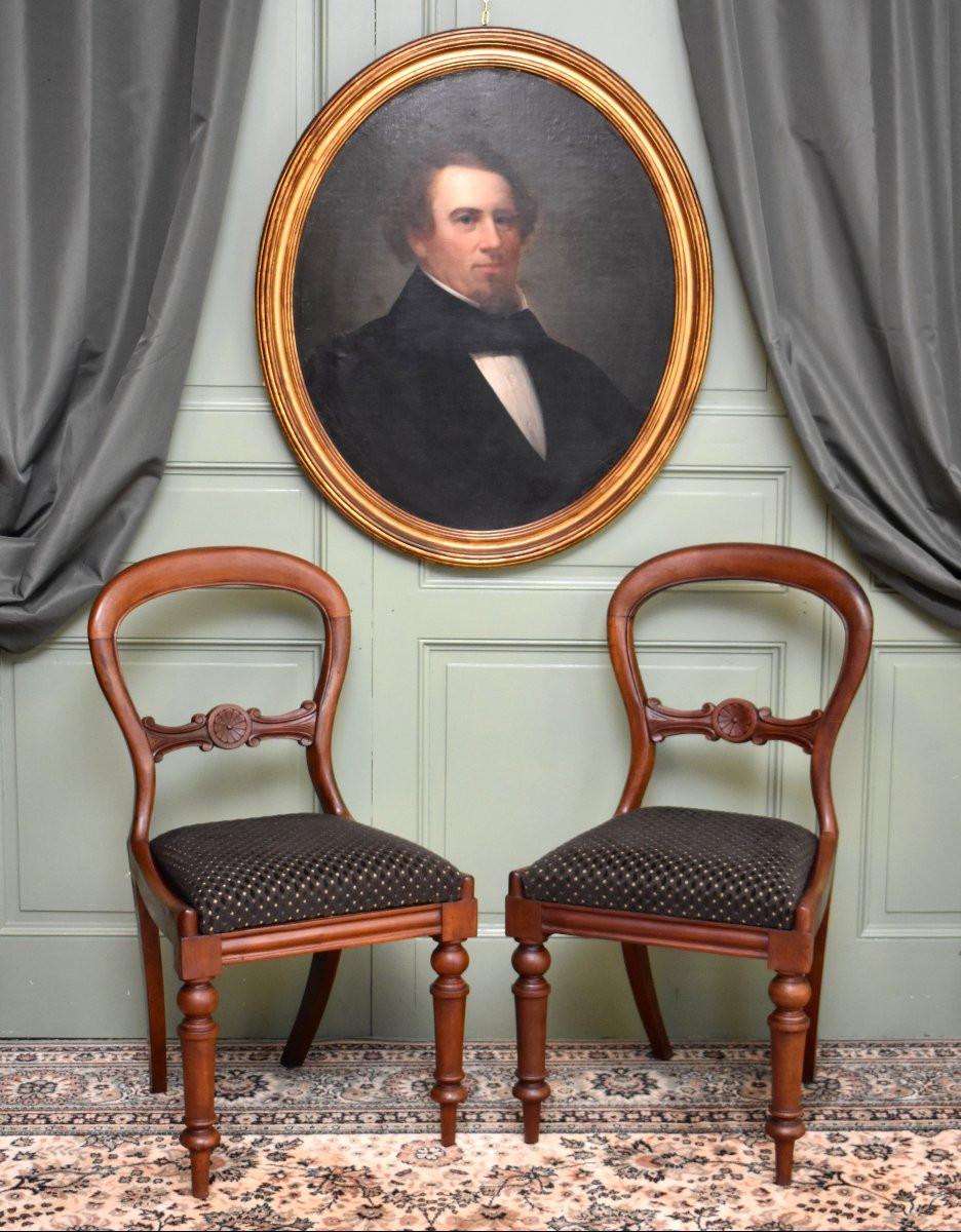 Suite Of Four English Chairs In Solid Mahogany, Victorian Period, England, Early 19th Century-photo-2