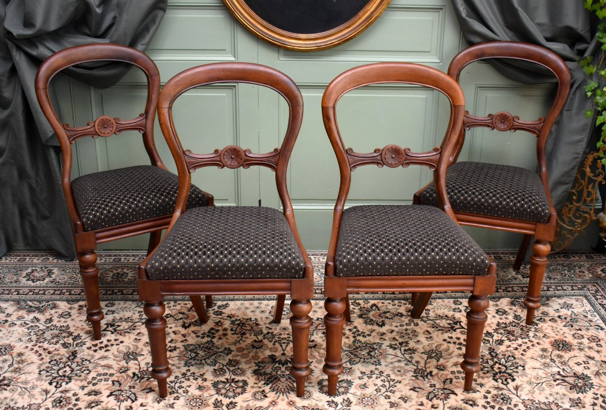 Suite Of Four English Chairs In Solid Mahogany, Victorian Period, England, Early 19th Century-photo-3