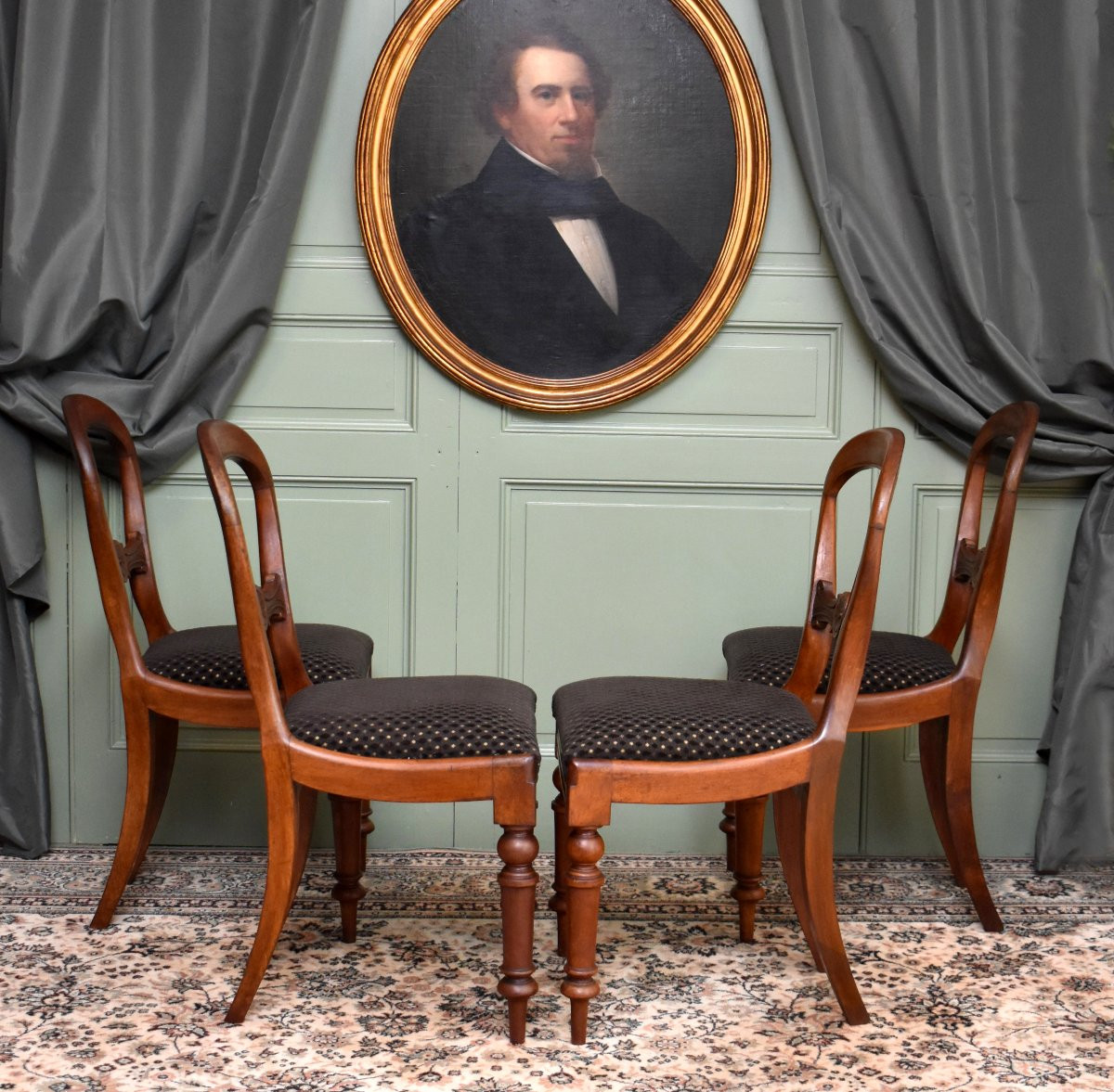 Suite Of Four English Chairs In Solid Mahogany, Victorian Period, England, Early 19th Century-photo-4