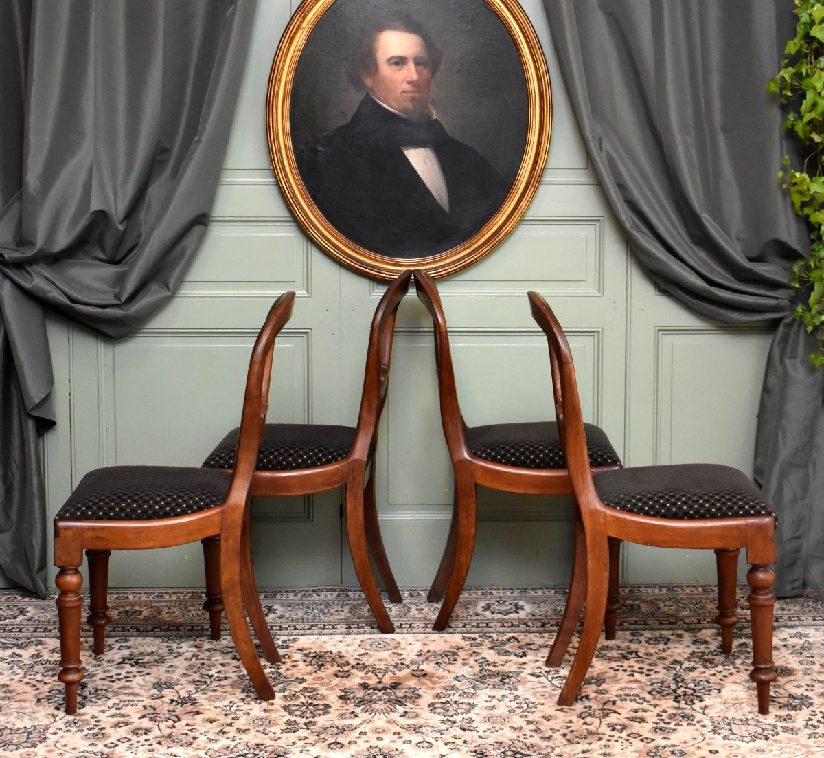 Suite Of Four English Chairs In Solid Mahogany, Victorian Period, England, Early 19th Century-photo-1